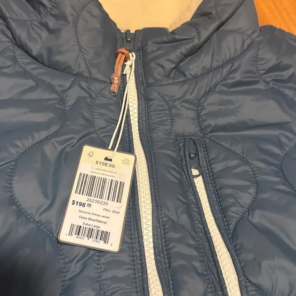NEW Marine Layer Orion Blue & Natural Quilted Bariloche Sherpa Jacket Size XL